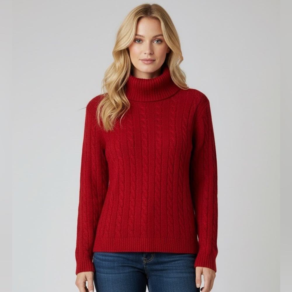 Deane & White 100% Cashmere Cable Knit Turtleneck Sweater Knit Preppy Minimal M